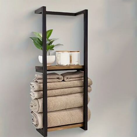 Porte-serviettes mural moderne à deux niveaux pour salle de bain, support de rangement durable, étagère décorative, adapté aux hôtels, 77x28,5x14cm (1/5)