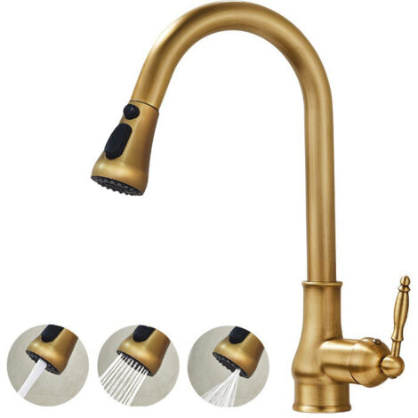 Robinet d'évier en laiton, robinet de cuisine à tirette, trois modes, robinet chaud et froid, tuyau d'eau 3/8, résistant aux éclaboussures (1/5)