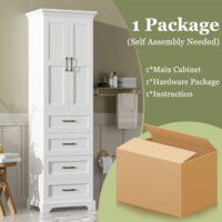 57 x 38 x 180 cm. Armoire de salle de bains, en matériau MDF. Trois tiroirs. Un meuble central avec trois compartiments. Plans réglables pour le rangement des objets. Vissaux avec fonction Soft-Close.