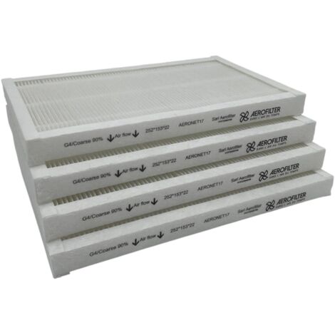 Aerofilter - Lot de 4 Filtres G4 Compatible Murprotec CTA Modèle 2, 3 et 4 - 252x153x22mm - Filtration Double Flux VMC - Synthétique