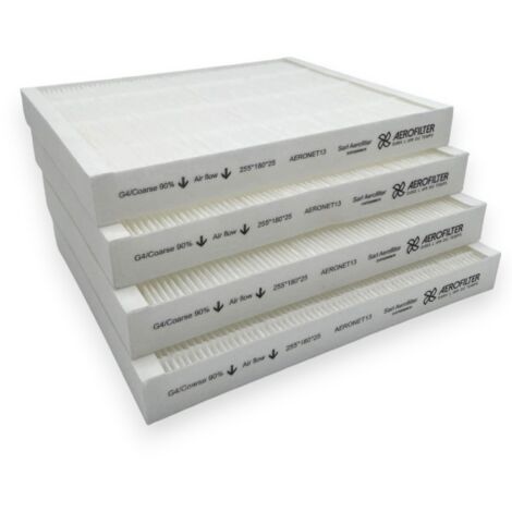 Aerofilter - Lot de 4 Filtres G4 pour VMC Double Flux UNELVENT Orka BP/BP HR - 255x180x25mm - Filtration Air Intérieur - Installation Rapide