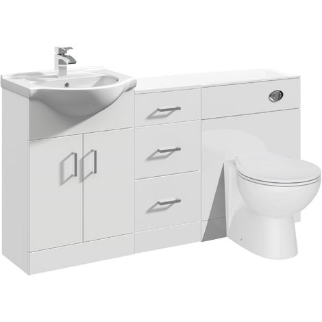 Pan and Cistern VeeBath Linx 1400mm Bathroom Vanity Unit Cabinet Combination Set with Storage and WC Toilet Unit 