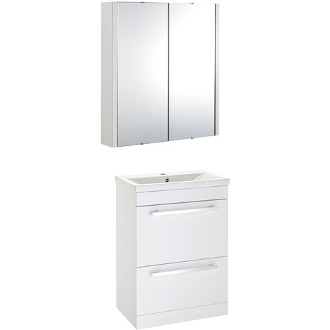 VeeBath Sobek 600mm Floor Standing Vanity Unit & Mirror Cabinet Bathroom Set