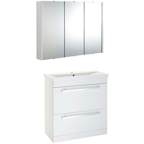 VeeBath Sobek 800mm Floor Standing Vanity Unit & Mirror Cabinet Bathroom Set