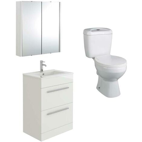 VeeBath Sphinx 600mm Vanity Basin Unit Toilet Wall Mirror Cabinet Bathroom Suite