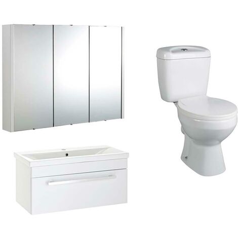VeeBath Sobek 800mm Vanity Basin Unit Toilet Wall Mirror Cabinet Bathroom Suite