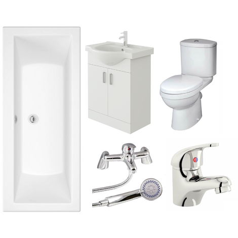 VeeBath Umbro Vanity Unit, Toilet & Single Ended Bath Bathroom Suite - 1700mm