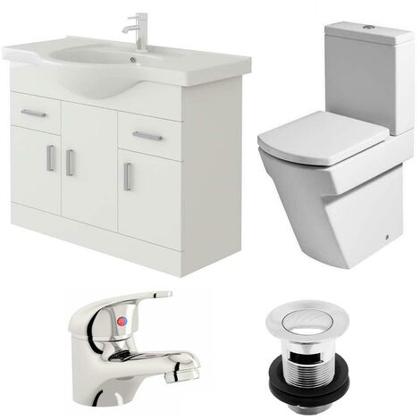 VeeBath Linx 850mm Vanity Unit Elstra Close Coupled Toilet & Basin Mixer Tap