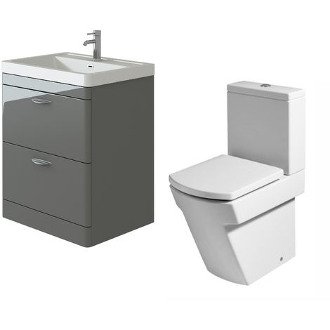 VeeBath Cyrenne Grey Floor Standing 700mm Vanity Basin Unit & Elstra Toilet Set