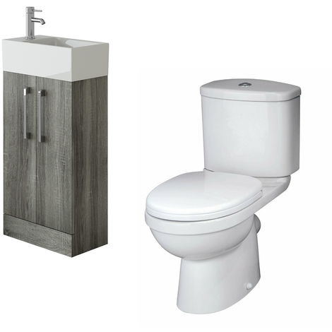VeeBath Lumin Avola Grey Cloakroom Floor Vanity Basin Unit & Sleek Toilet Set