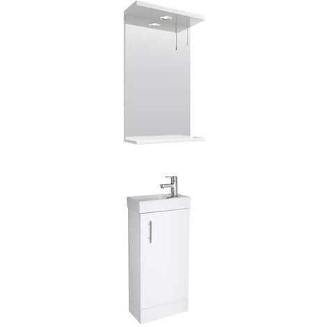 VeeBath Sheen 400mm Small Vanity Unit & Mirror Cabinet Bathroom Set- White