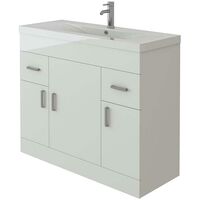 VeeBath Sobek White 1000mm Gloss White Vanity Sink Unit & Waterfall Basin Mixer