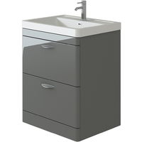 VeeBath Cyrenne Grey Floor Standing 700mm Vanity Basin Unit & Base Toilet Set