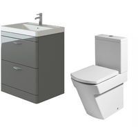 VeeBath Cyrenne Grey Floor Standing 700mm Vanity Basin Unit & Elstra Toilet Set