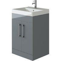VeeBath Lumin Grey Gloss 600mm Floor Vanity Basin Cabinet & Base Toilet Set