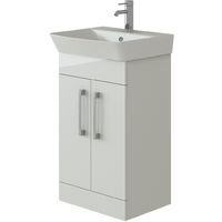 VeeBath Cosmo White Gloss 600mm Floor Vanity Basin Cabinet & Base Toilet Set
