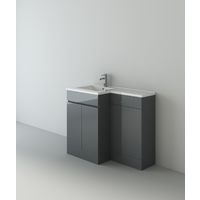 Gamma Grey Gloss L Shape Bathroom Vanity Cabinet Pro BTW Toilet Unit & Mixer Tap