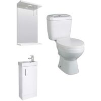 VeeBath Sheen 400mm White Cloakroom Vanity Unit, Toilet & Spotlight Mirror Set