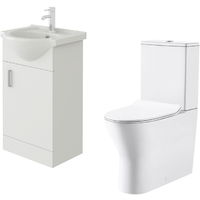 VeeBath Linx 450mm White Gloss Floor Vanity Basin Cabinet & Milan Toilet Set
