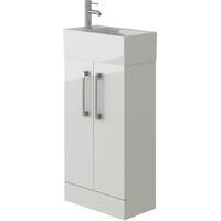 VeeBath Lumin White Gloss Cloakroom Floor Vanity Basin Unit & Base Toilet Set