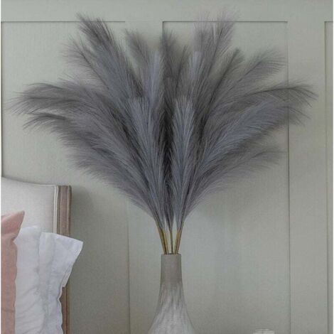 Großer Strauß aus grauen künstlichen Pampasgrasblüten, 5 extra flauschige Stiele, 70 cm, mit künstlichen Federn. Ideale Dekoration für Wohnzimmer, Zuhause, im Bohème-Stil, in einer großen Vase oder au
