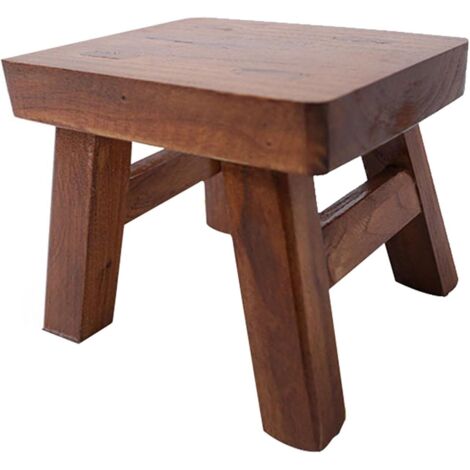Kleiner Holztritt für Kinder, rutschfester quadratischer Sitz für Küche und Bad (dunkelbraun) (1/5)