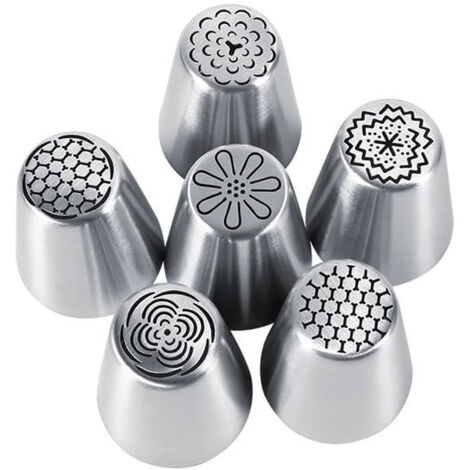 Set mit 6 russischen Spritztüllen, Zubehör zum Dekorieren von Kuchen, Spritztüllen aus Edelstahl für Cupcakes, Kekse und Kuchen. (1/5)