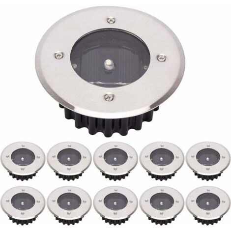 LED-Solar-Bodenleuchten, 10er-Pack, Außenbeleuchtung, Straßenbeleuchtung, Untergrundbeleuchtung, IP65 wasserdicht (Kaltweiß, rund) [Energieklasse A+]