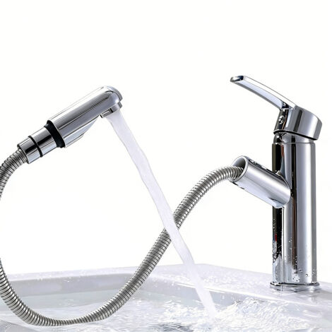 Waschbeckenarmatur mit ausziehbarer Brause, 2 Wasserstrahlen, robuste Messing-Küchenarmatur (1/5)