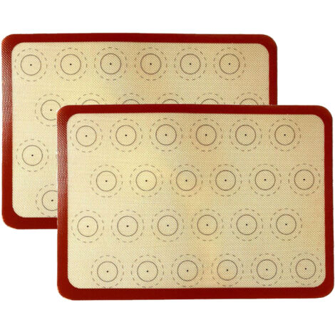 Silikon-Backmatte für Macarons (2er-Set, halbblechförmig), antihaftbeschichtet und wiederverwendbar, mit Macaron-Schablone – Arbeitsfläche zum Herstellen von Macarons, Gebäckmatte (1/5)