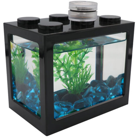 Miniatur-Tisch-Aquarium mit LED-Bildschirm und Deckel, ideal für Schnecken und tropische Fische. Starterset für kleine tropische Fische.