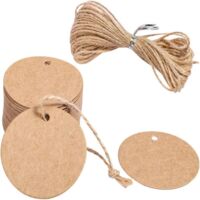 Set mit 50 runden Kraftpapier-Anhängern + Juteschnur - EINNENFFER - Ideal für Ihre Weihnachtsgeschenke, individuell gestaltbar und langlebig, perfekt für alle Anlässe