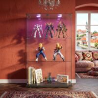 JOOKGBD-Vitrina de Cristal 123x78,5x35 cm con LED, Vitrina para Colecciones con 2 Puertas y 3 Estantes en Vidrio Transparente, Mueble Expositor para Salón Cocina Oficina, Negro