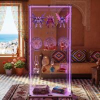 JOOKGBD - Vitrina de Cristal 163x78,5x35 cm con Tira LED, Vitrina para Colecciones, Armario Vitrina para Colecciones con 2 Puertas y 4 Estantes Transparentes, Mueble de Cristal, Blanco