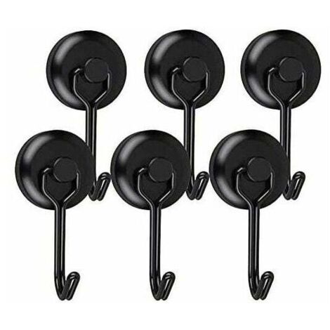 Starker Magnethaken 23 kg 25D Magnethaken für Kühlschrank Neodym Schwarz Drehbarer Magnethaken für Küchentücher Magnethaken für Tafel 6 Stück (1/4)