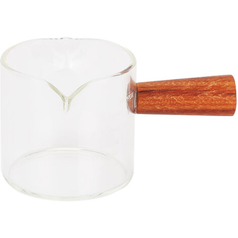 Hitzebeständiger Messbecher aus Glas mit Holzgriff und doppelter Öffnung für Kaffee zu Hause (1/5)