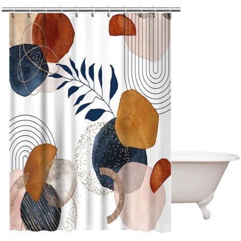Abstrakter Duschvorhang, Boho-Duschvorhang mit Terrakotta- und schwarzen Linien, schimmelresistenter Badewannenvorhang, wasserdichtes und waschbares Polyestergewebe, Badezimmervorhang mit 12 Haken, 18 (1/5)