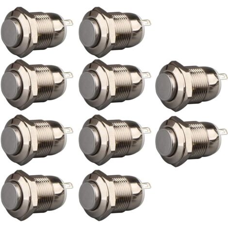 10 Stück Momentan-Drucktaster aus wasserdichtem Edelstahl, Ein/Aus, 12 mm, 2 A, 12 V/24 V/125 V/250 V (nach oben gerichtet) (1/5)