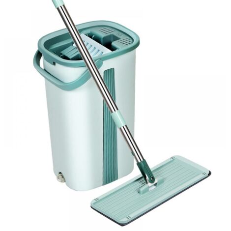 Wischmopp- und Eimer-Set - JINFGERNE - 2 Mikrofasertücher, kompaktes Design mit abnehmbarem Kopf für effiziente und bequeme Reinigung in allen Bereichen (1/5)