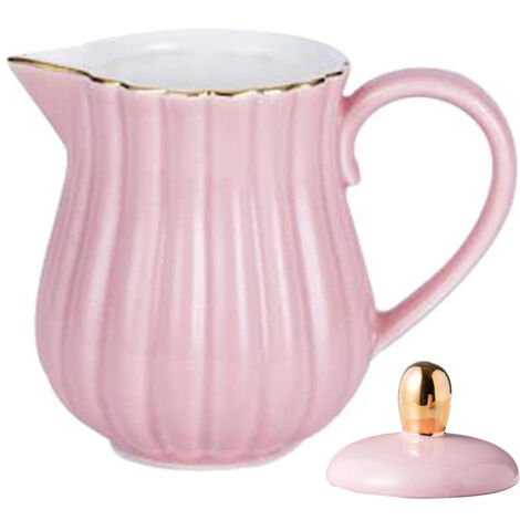 Set aus Milchkännchen und Wasserkocher mit goldenen Streifen, aus goldglasierter Keramik. (1/5)