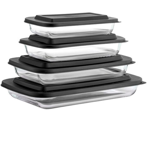 Set mit 8 Glas-Auflaufformen mit Deckel (schwarz) Große Glas-Auflaufformen mit Deckel (1/5)