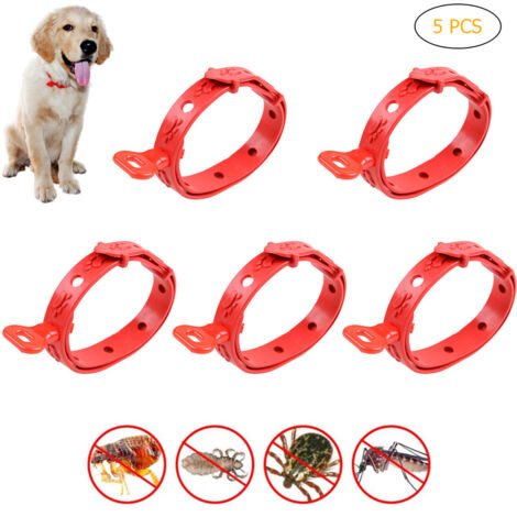 Set mit 5 verstellbaren Silikon-Hundehalsbändern gegen Zecken, Flöhe und Mücken.