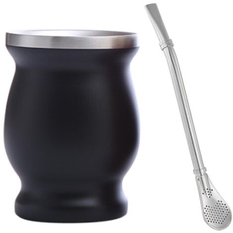 Mate-Becher aus Edelstahl, argentinischer Art, kürbisförmig, doppelwandig und vakuumisoliert, leicht zu reinigen – Schwarz (1/5)