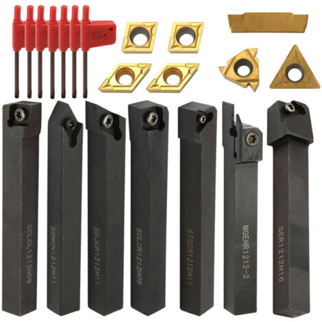 21 Stück Vollhartmetall-Einsatzhalter für Bohrstangen, Modelle SCLCR, SCLCL, SDNCN, SDJCR – Schaftdurchmesser 12 x 12 mm – 7 Werkzeughalter, Einsätze und Schraubenschlüssel im Lieferumfang enthalten (1/5)