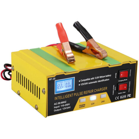 12V/24V Intelligentes Batterieladegerät Impulsreparaturtyp mit Digitalanzeige für Auto-Motorradbatterie EU-Stecker (1/5)