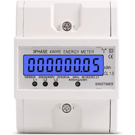 Digitaler Stromzähler mit LCD, 3-Phasen 4-Draht, Wechselstromzähler, Geeicht Stromzähler, Drehstromzähler für DIN Hutschiene Zwischenzähler Strom Geeicht 230/400V 5-80A