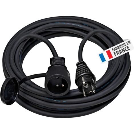 1 Rallonge IP44 H07RN-F, Prise à clapet étanche, Câble 10m, Usage chantier