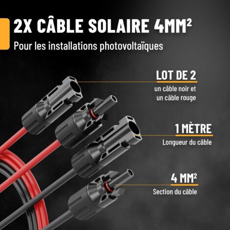 Câble Solaire 5 Mètres En 4 Mm² H1Z2Z2-K – Noir Et Rouge – Résistant Et Durable Pour Installation Photovoltaïque