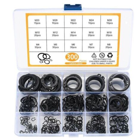 300 Pièces E-clips Kit Anneau de Retenue Externe, Assortiment Circlips Snap, Bagues d'arrêt Circlips, M4-M28 (1/4)