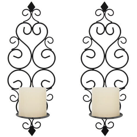 Sollbry Lot de 2 Bougeoirs Photophore Chandelier Porte Bougie Mural Murale Muraux en Métal, Bougeoir pour Mur Chambre Salle de Bains Salon Decoration, Noir (1/5)